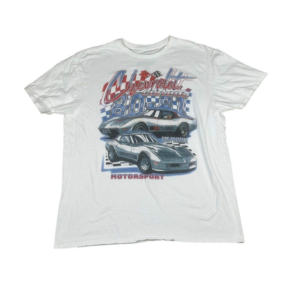 Chevrolet Corvette 80-81 Mens Chemistry Motorsport Graphic T-Shirt White XL Y2K